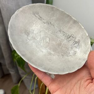 Handcrafted Silver Colored Vintage Decorative Plate Signed & Stamped 1985